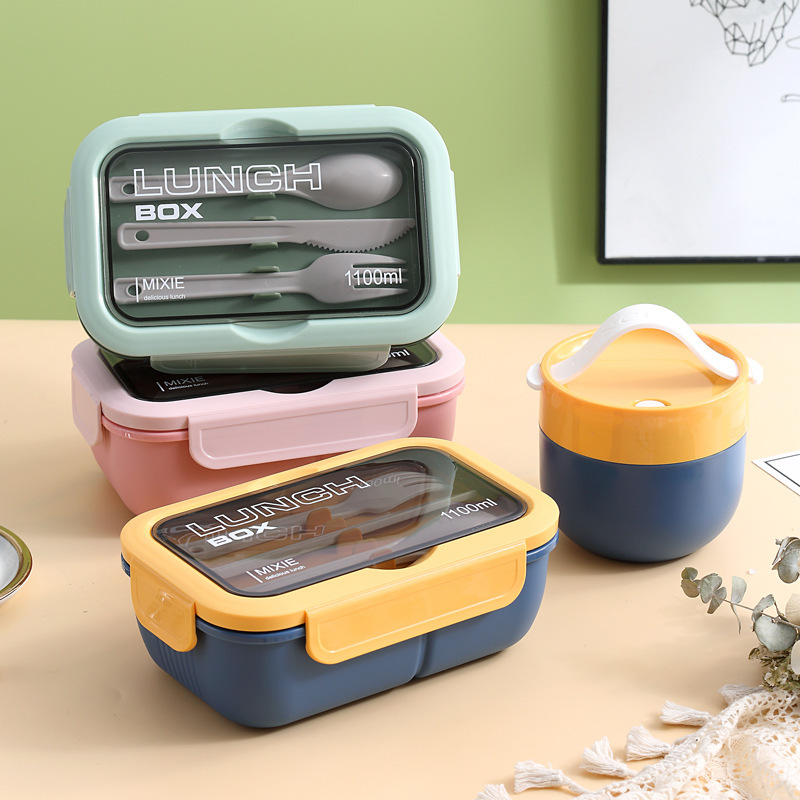 Cross-Border Cutlery Bento Box Microwave Oven Heating Single-Layer Compartment Plastic Lunch Box Food Grade Portable Student Lunch Box