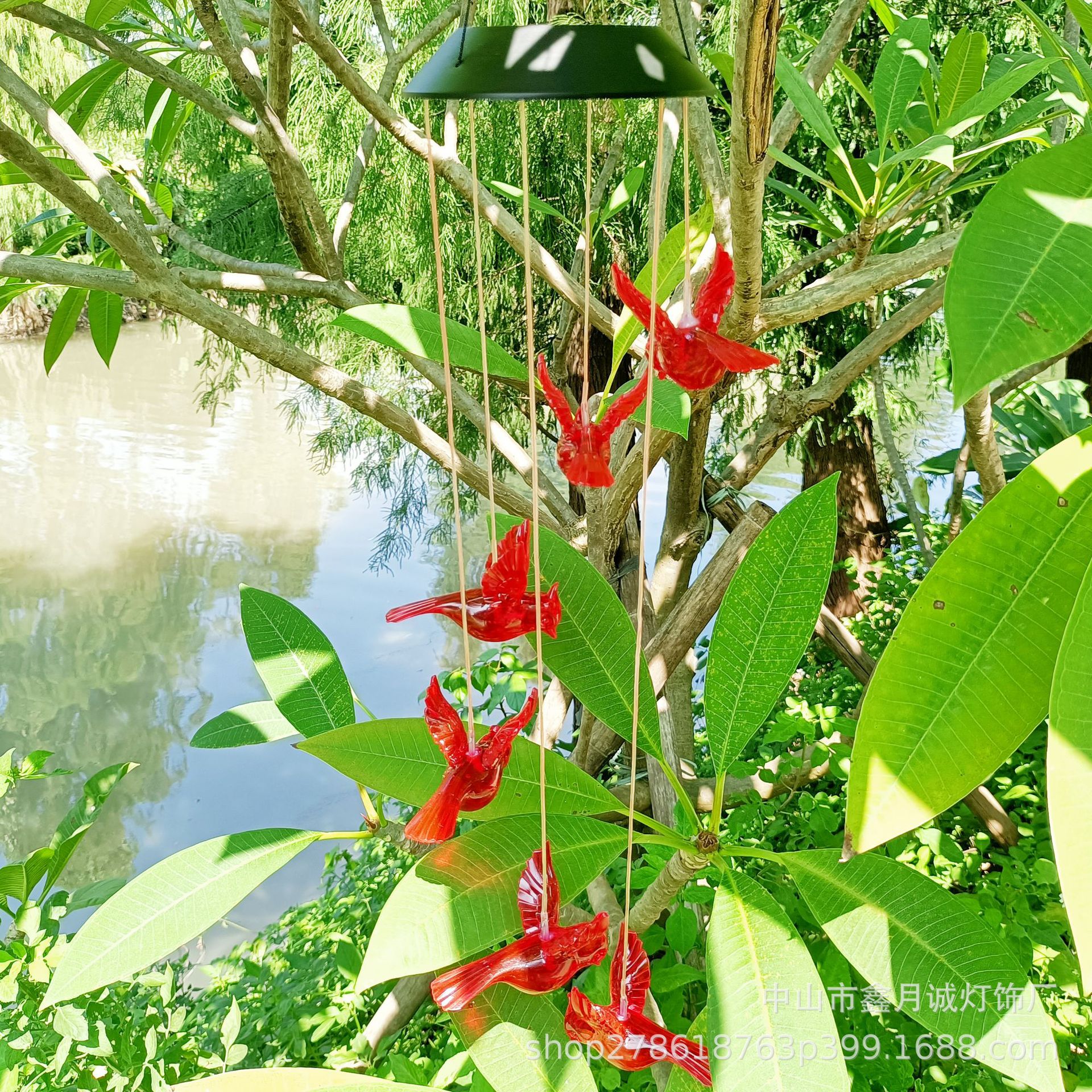 新款太阳能风铃灯太阳能火焰鸟风铃太阳能阳台庭院节日礼物挂饰品