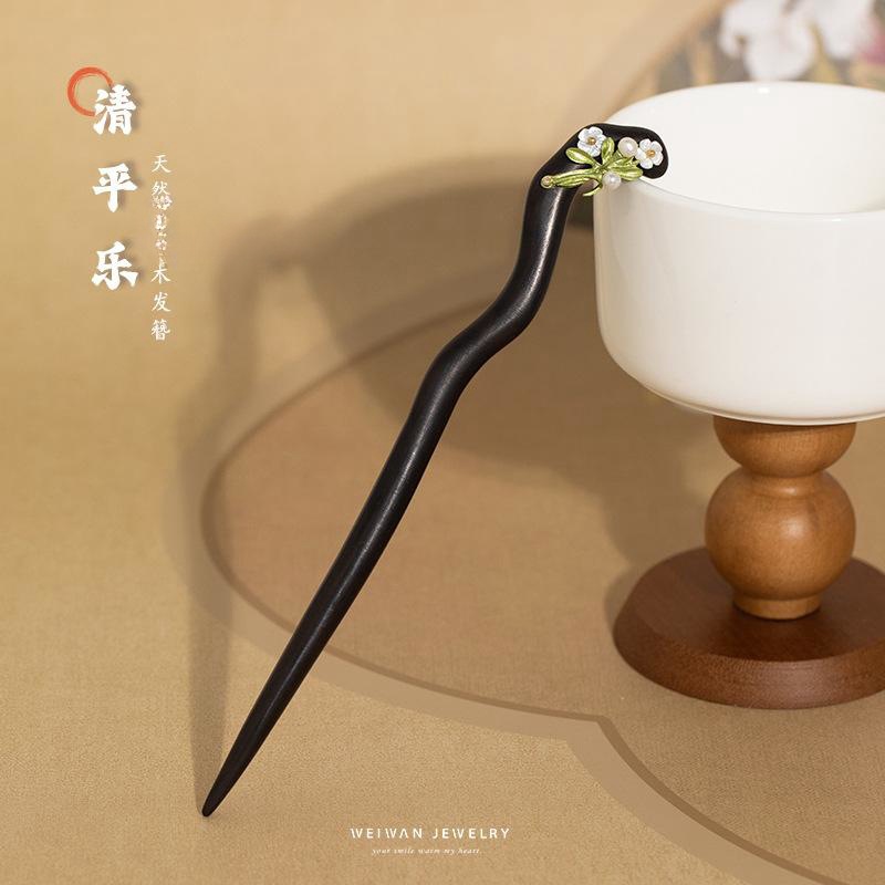 天然黑木古风花朵发簪木质簪子女配饰新中式礼物-阿里巴巴