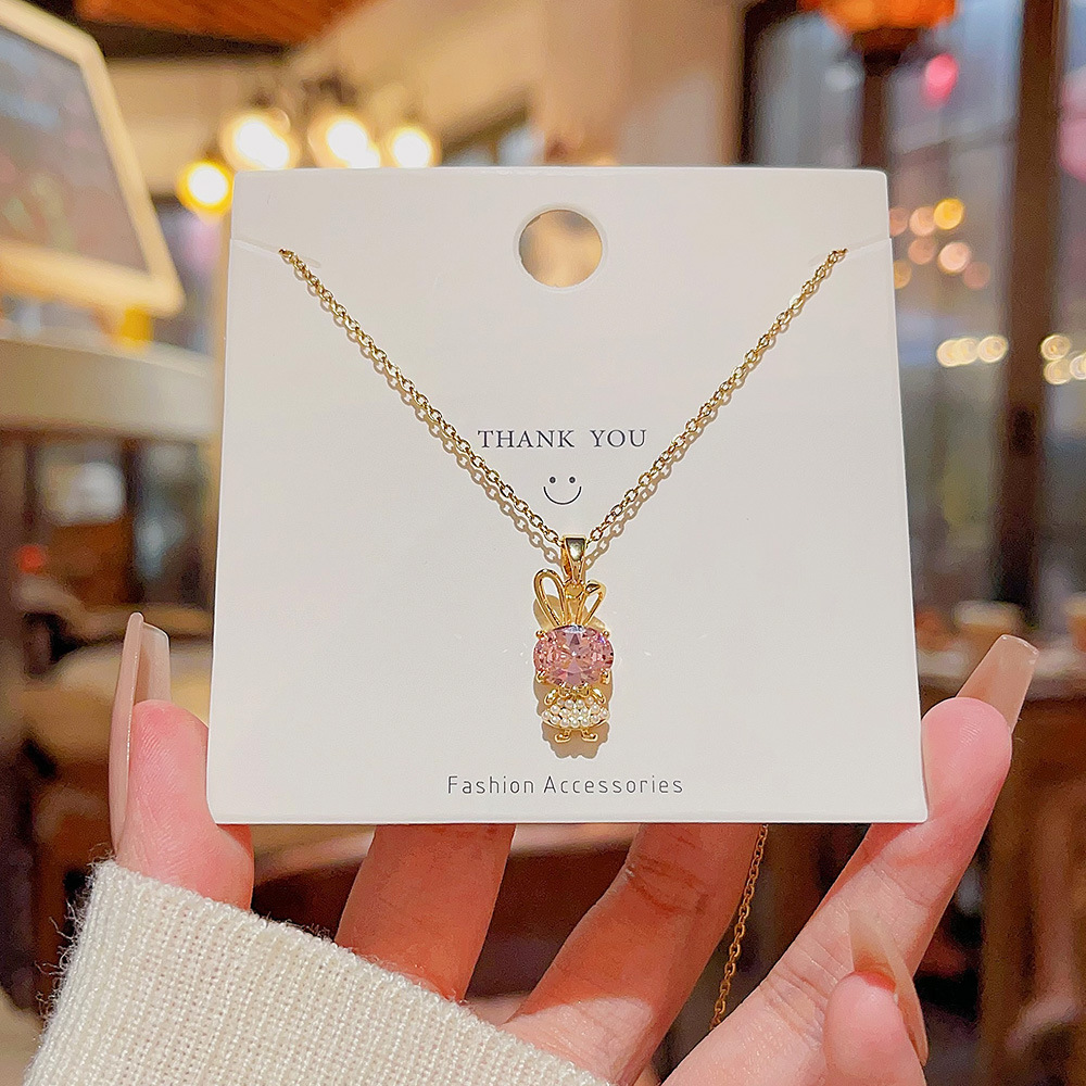 Sweet Elegant Zircon Rabbit Necklace Women's Exquisite High Sense Fashion Necklace Ins Style Light Luxury All-Match Clavicle Chain