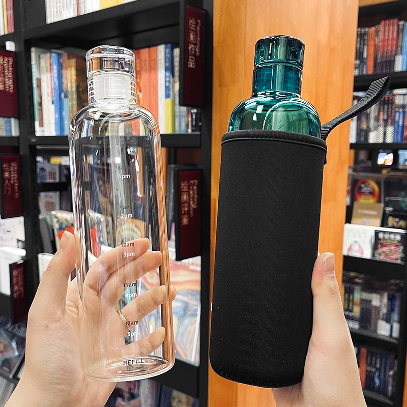 Xiaohongshu Same Style Good-looking Time Graduated Glass Men's and Women's Car Transparent Glass Leak-Proof Simple Internet Celebrity Water Cup