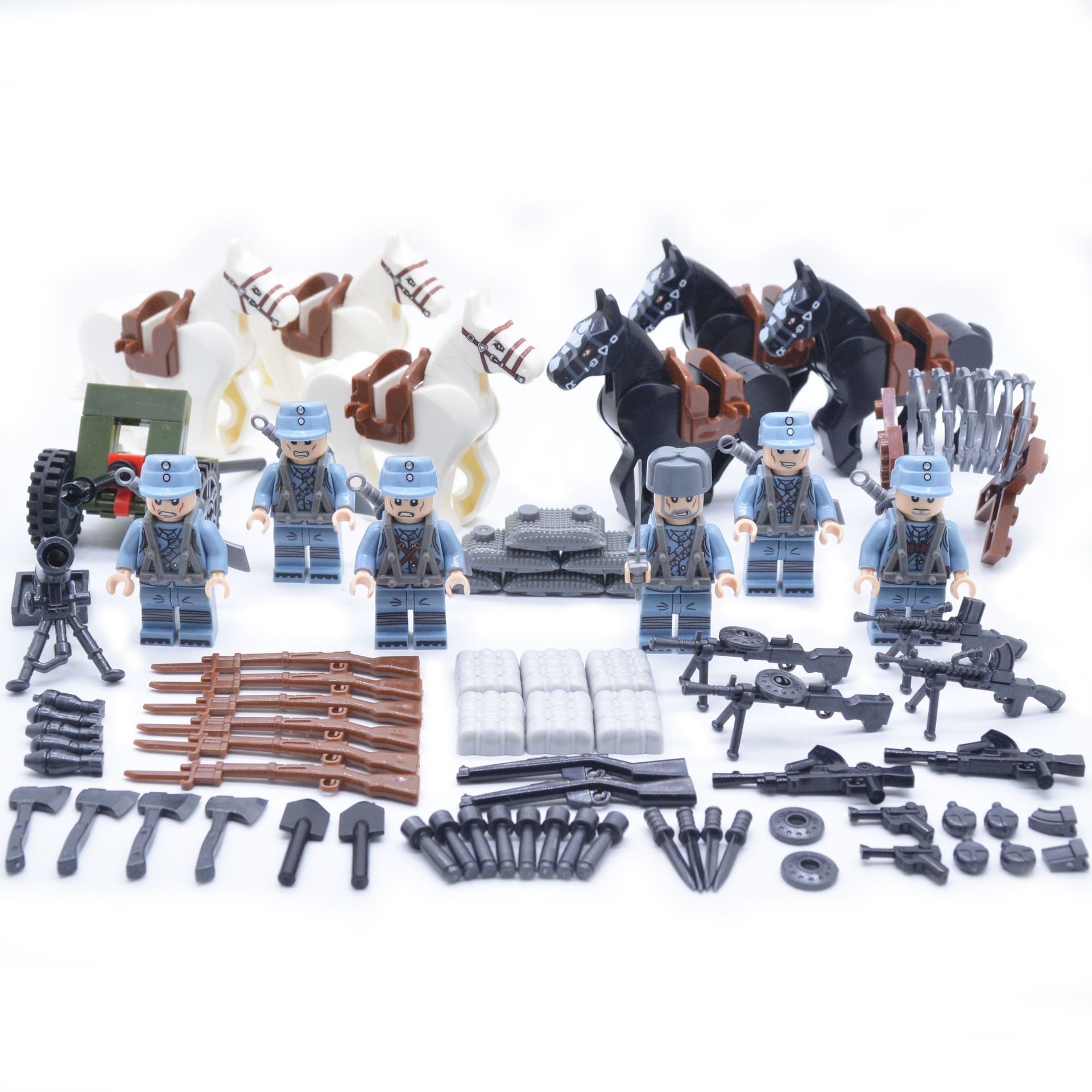 迪龙新款军事套装八路军战马人仔积木袋装6款 儿童拼装男孩子玩具