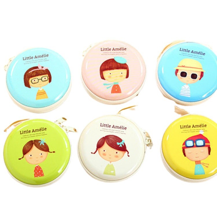 Cartoon Tinplate Coin Purse Mini-Portable round Earphone Bag Children Small Wallet round Coin Key Case