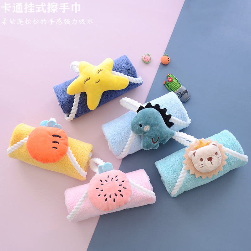 factory wholesale cute cartoon hand towel small tower small square towel hanging children face towel absorbent kitchen napkin