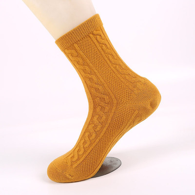 仿双针女士防裂袜秋冬新款棉袜功能中筒袜纯色百搭条纹防裂袜