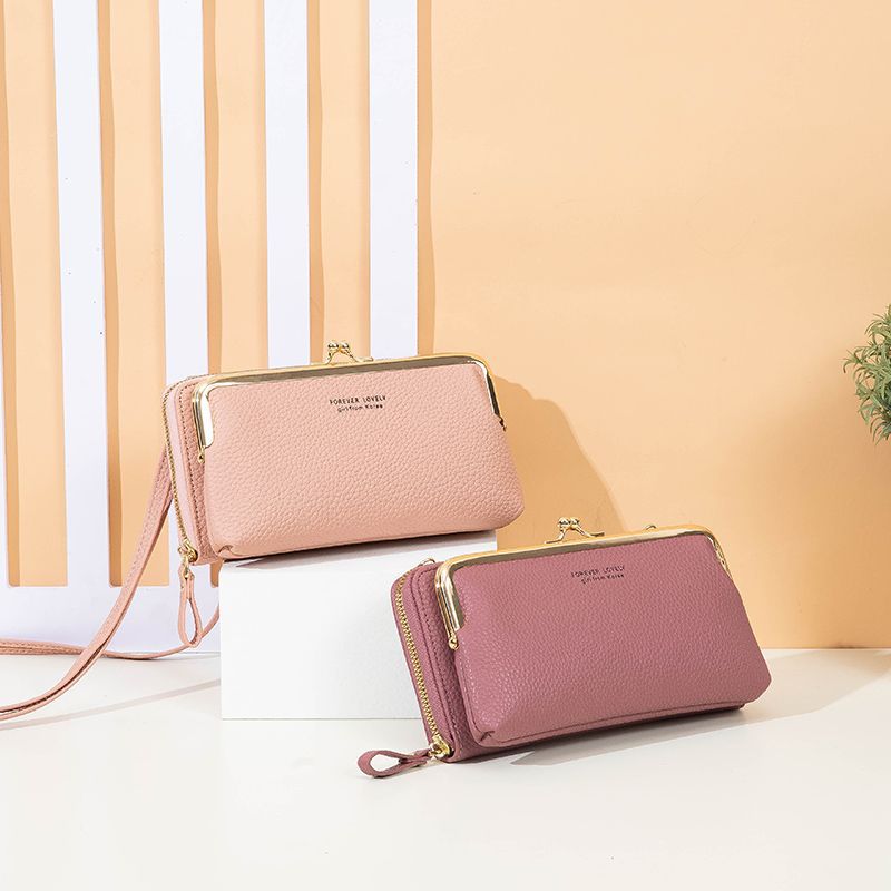 Candy Color Fashion Large Capacity Mobile Phone Bag Women‘s Lock Women‘s Wallet Square PU Leather Change Clutch Small Bag