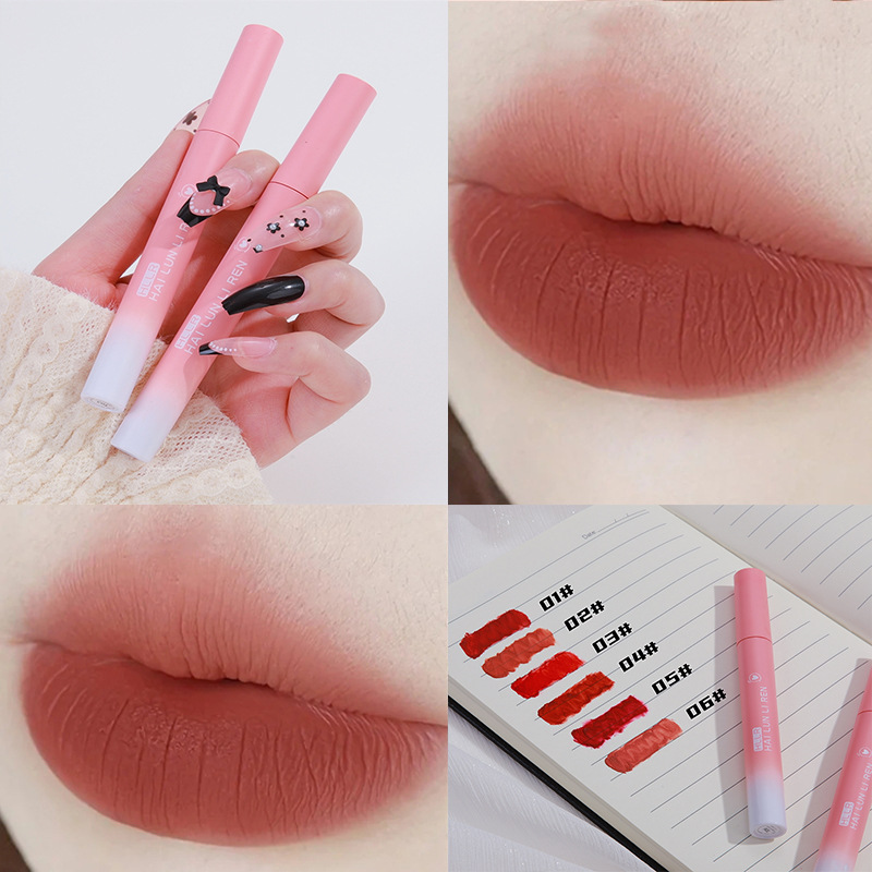 Ins Soft Velvet Pink Lipstick Lip Lacquer Nonstick Cup Matte Moisturizing Cosmetics Lip Mud Student Mist Smooth Color
