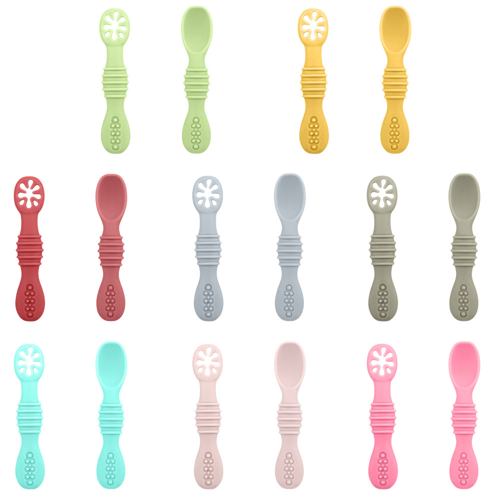 Baby Silicone Spoon Baby Licking Spoon Children's Tableware Food Grade Teether Rice Cereal Soft Head Complementary Food Snowflake Sticky Spoon