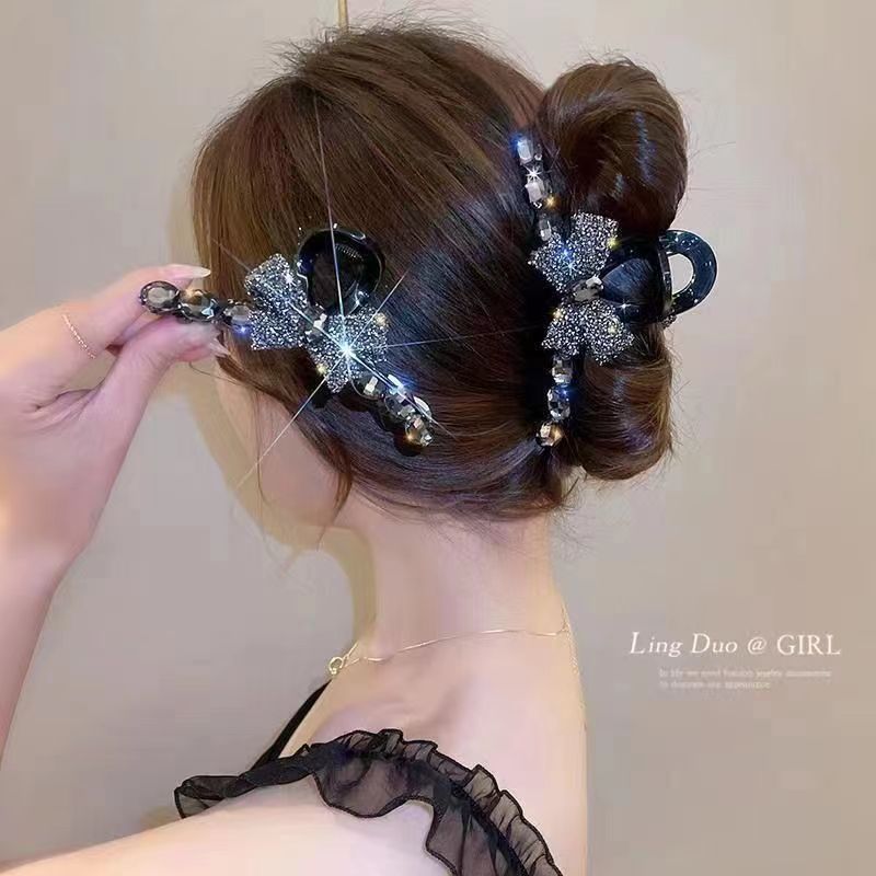 high-grade rhinestone bow big hair claws women‘s back head updo hair clip decoration 2023 internet celebrity new hair pin