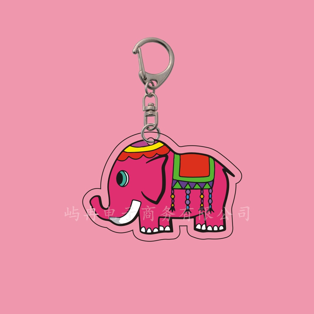 Amazon Hot Sale Colorful Elephant Keychain Acrylic Bag Ornaments Cartoon Printing Car Key Ring Accessories