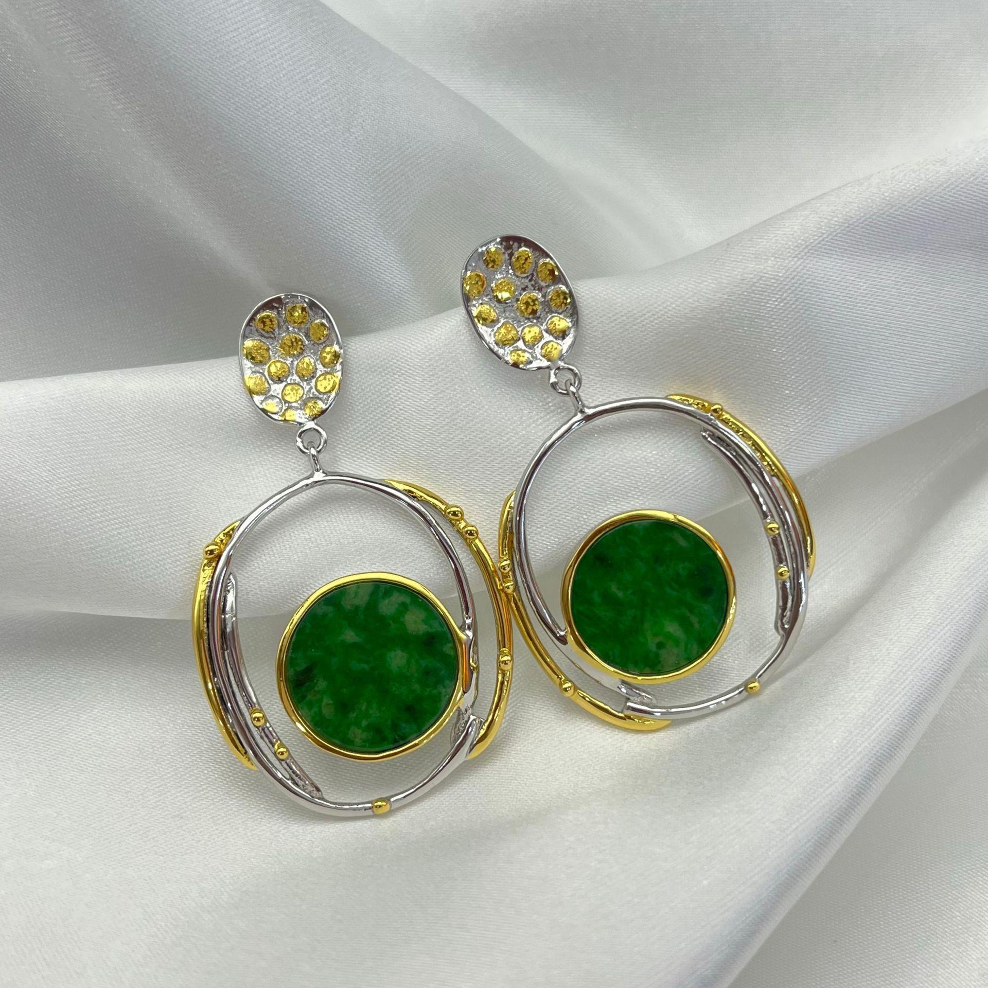 宝娲意大利工艺珠宝私人设计款翡翠镶嵌耳环宴会首饰女士耳坠