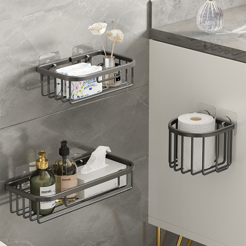 枪灰卫生间纸巾盒厕所抽纸盒无芯卷纸架壁挂式免打孔置物架洗手间
