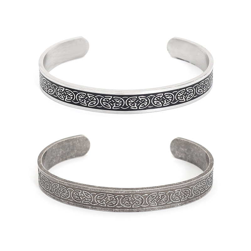 跨境电商货源 北欧维京图案 凯尔特结不锈钢复古c型手镯-阿里巴巴