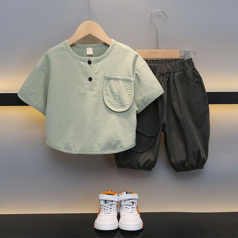 男童夏装套装2024新款洋气宝宝夏季短袖衣服男孩儿童夏天痞帅童装