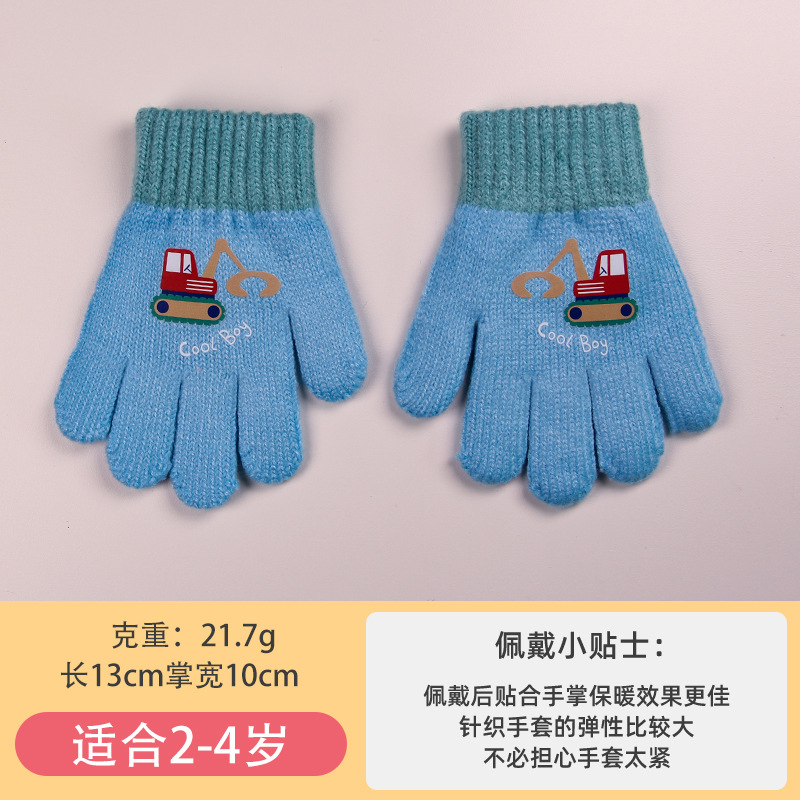 Children's Excavator Gloves Wholesale Autumn and Winter Five-Finger Knitted Wool Cold-Proof Warm Cartoon Cute Boys and Girls Baby