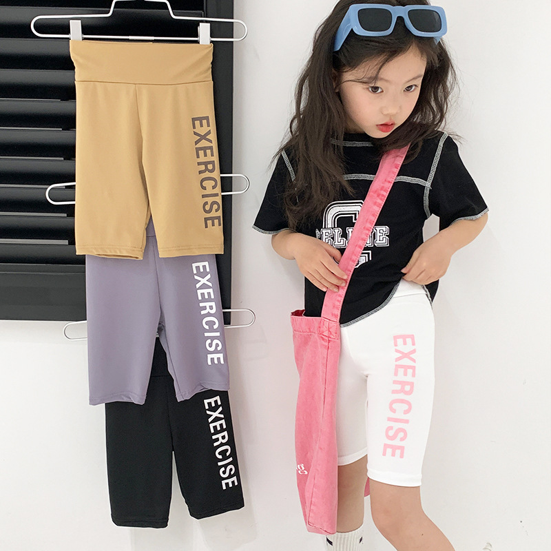 夏季女童鲨鱼裤芭比裤2024休闲骑行裤弹力修身儿童瑜伽运动五分裤