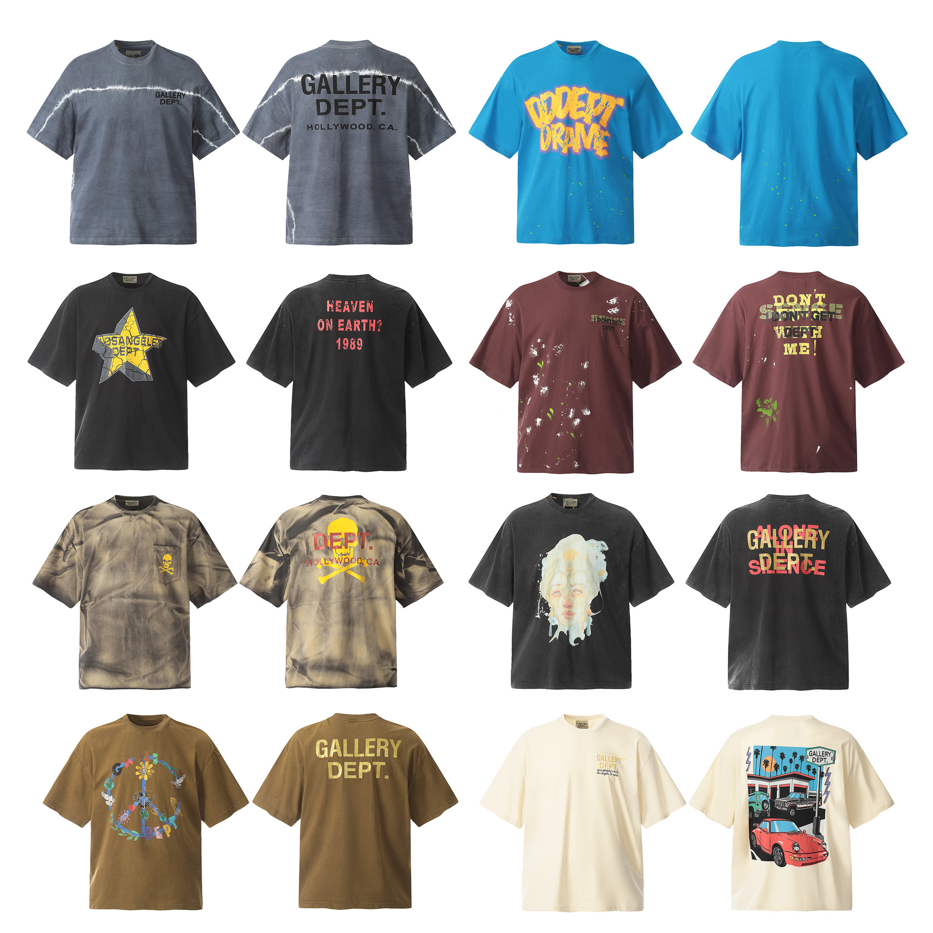 跨境批发gallery dept tshirt联名高街复古做旧神像短袖t恤男女装