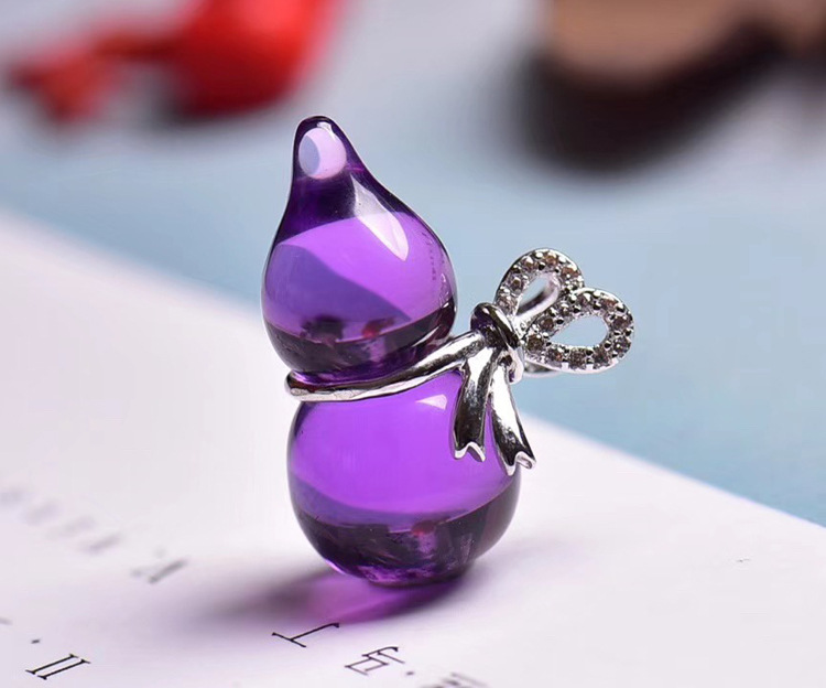 韩版紫水晶葫芦吊坠女钱袋福袋银项链项坠挂件求子福禄镀金链批发