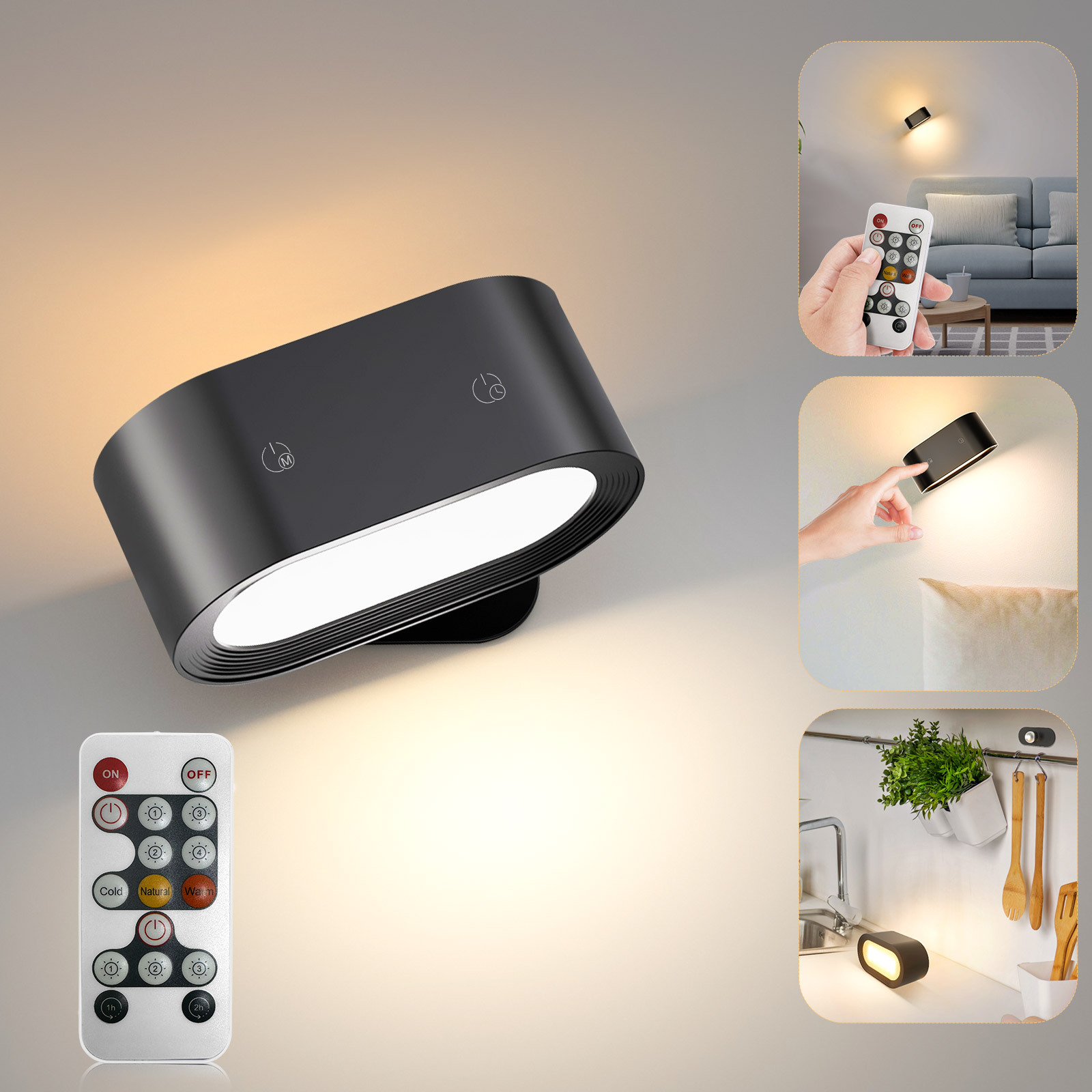 三色5wled遥控磁吸壁灯床头氛围简约装饰阅读射灯卧室充电小夜灯