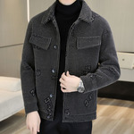 秋冬男装毛呢外套短款加绒加厚夹克百搭男士休闲翻领风衣新款潮流