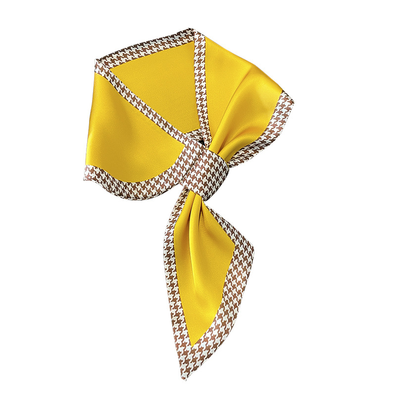 Korean Houndstooth Spring and Summer Artificial Silk Double-Layer Satin Lazy Cross Bevel Scarf Women's Small Ear Scarf All-Matching