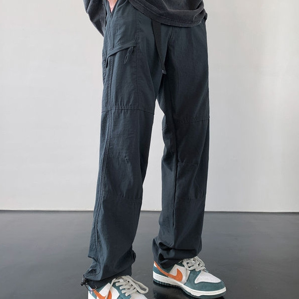日系港风工装男裤春季高街潮牌阔腿直筒裤bf风九分束脚休闲长裤子