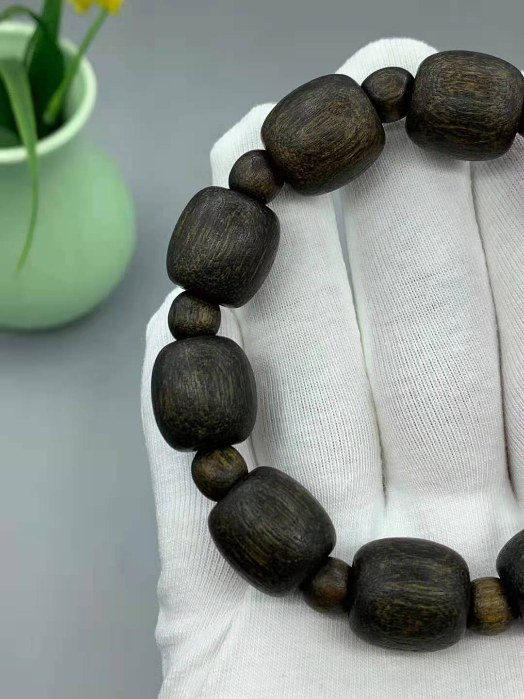 柬埔寨虎皮纹桶珠沉香手串16mm颗佛珠野生软丝沉香男女文玩饰品