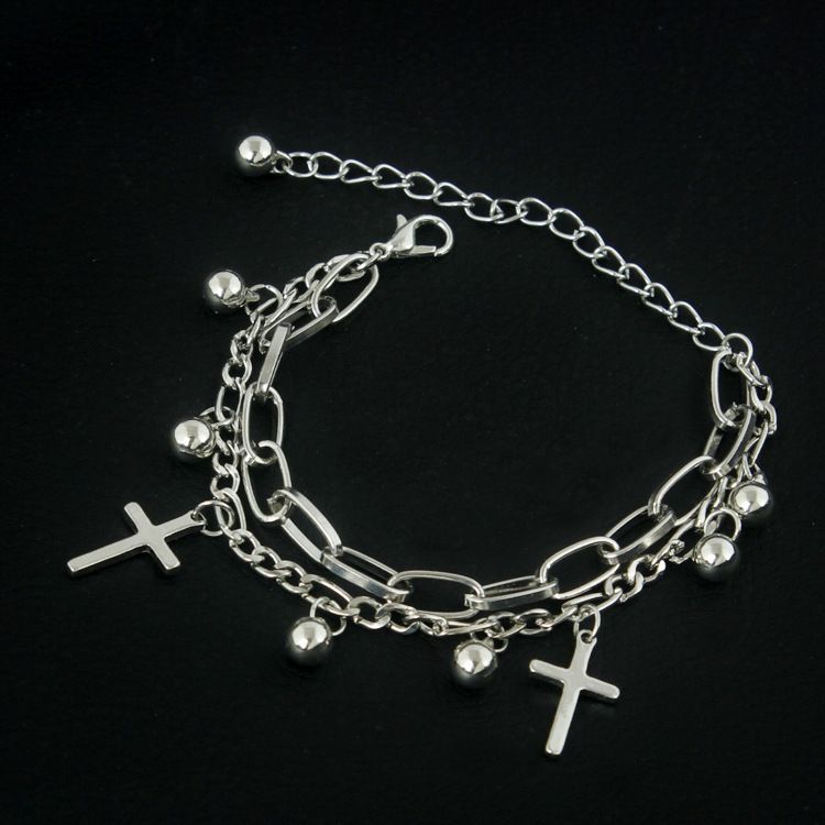 Dark Style Cross Double-Layer Bracelet Retro Student Personality Simple Men and Women Fashion Ins Street Fashion Ornament