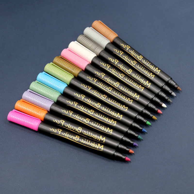 magi硬头12色磨砂笔杆金属笔马克笔彩色圣诞卡diy手帐金属记号笔