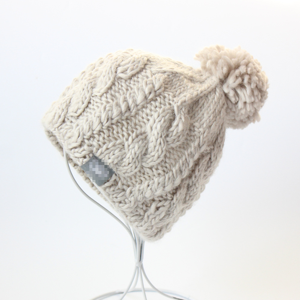 出口单秋冬季女士羊毛帽子纯手工编织毛线帽女户外时尚保暖滑雪帽