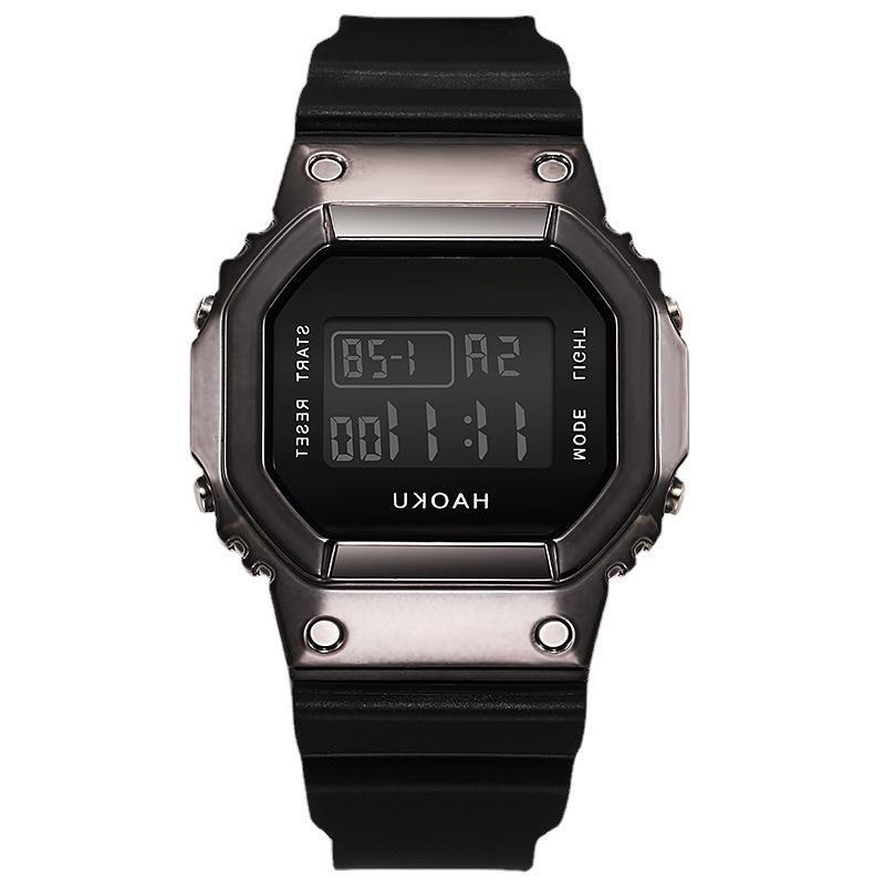 Small Square Casual Couple Electroplating New Luminous Alarm Clock Metal Waterproof Multifunctional Sports Electronic Watch