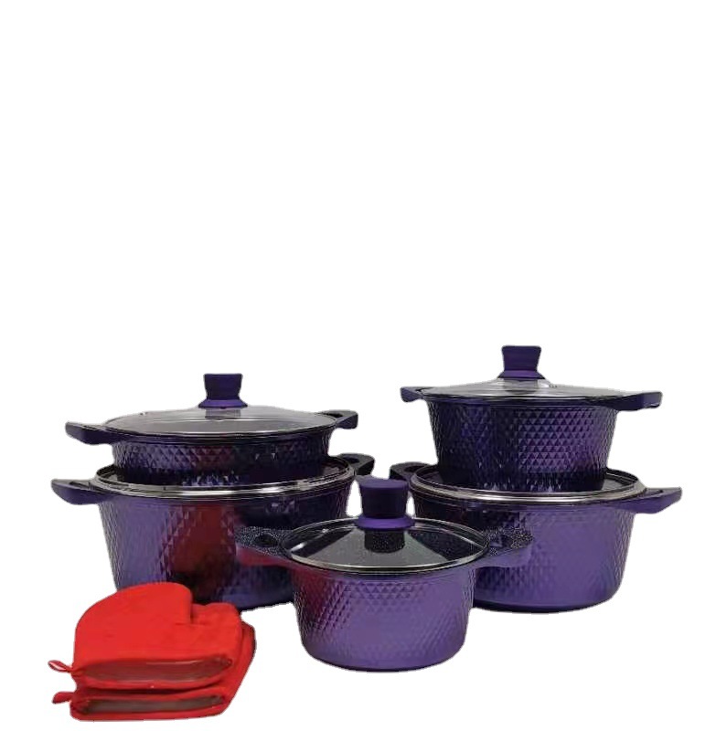 12-Piece Pot Set Non-Stick Pan Set Medical Stone Die-Cast Pot Suit Kitchen Aluminum Soup POY Pot Set