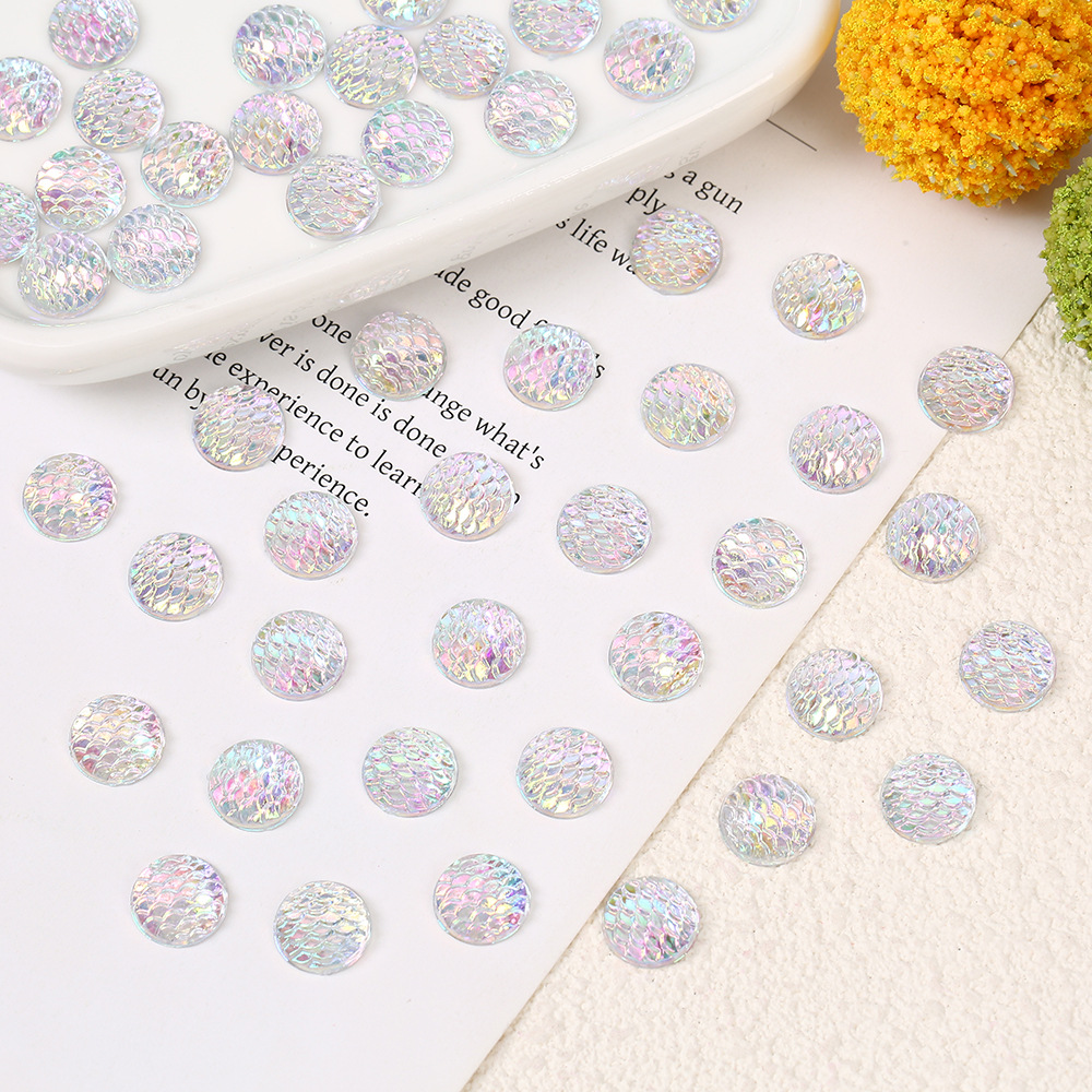 10mm Scale Color Acrylic Bottoming Drill round Mermaid Colorful Patch DIY Decorative Jewelry Semi-Finished Products