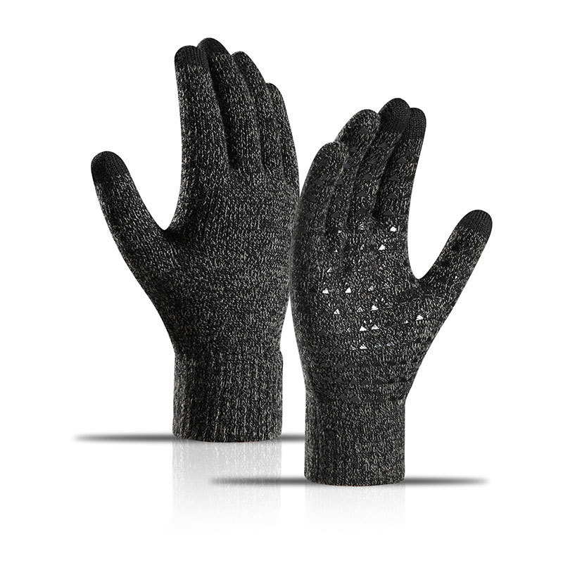 Autumn Fleece-Lined Thickened Touch Screen Knitted Winter Gloves Warm Riding Cold-Proof Non-Slip Offset Printing Gloves