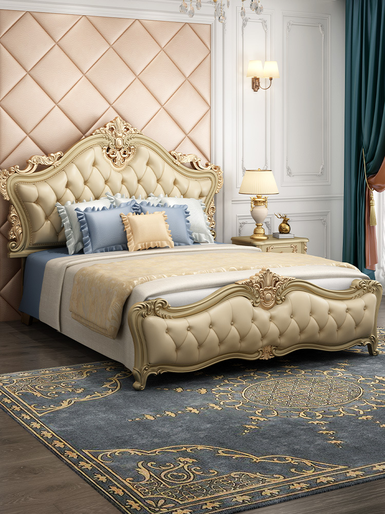 欧式实木床双人床奢华主卧卧室1.8米简欧风原木雕花大床公主婚床