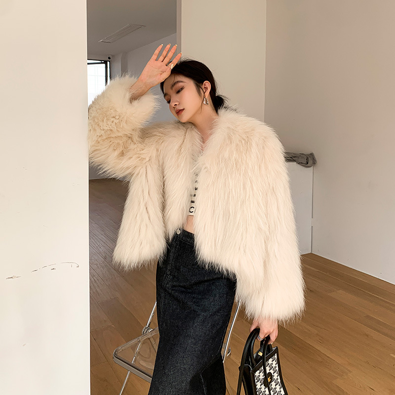 一眼万年 貉子毛双面编织斗篷皮草外套女年轻款显瘦毛毛裘皮大衣