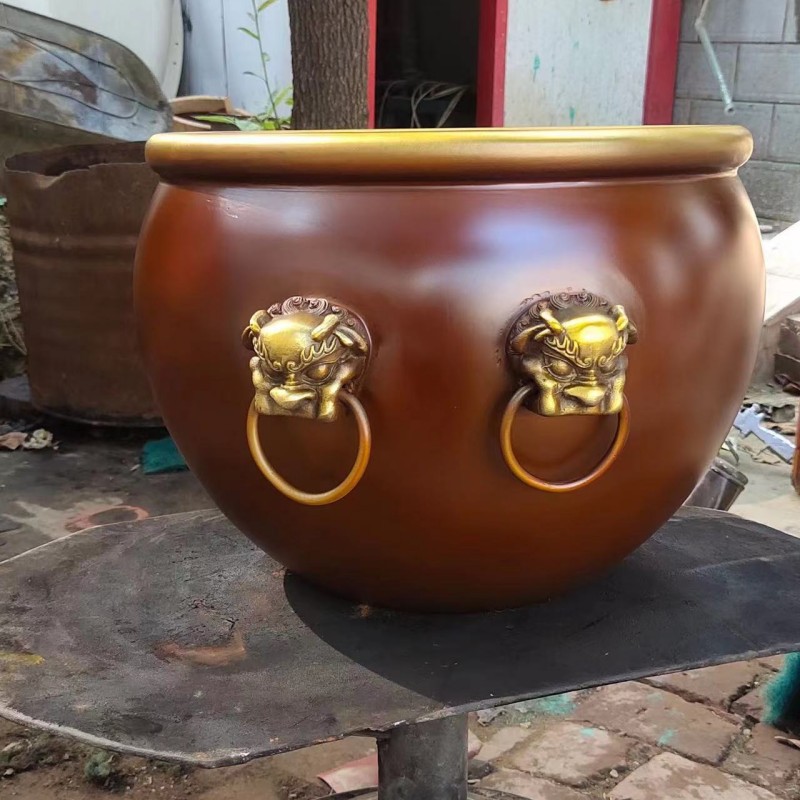 80口径小铜缸光面防锈防漏故宫虎头缸门海金属大缸摆件乔迁礼龙缸
