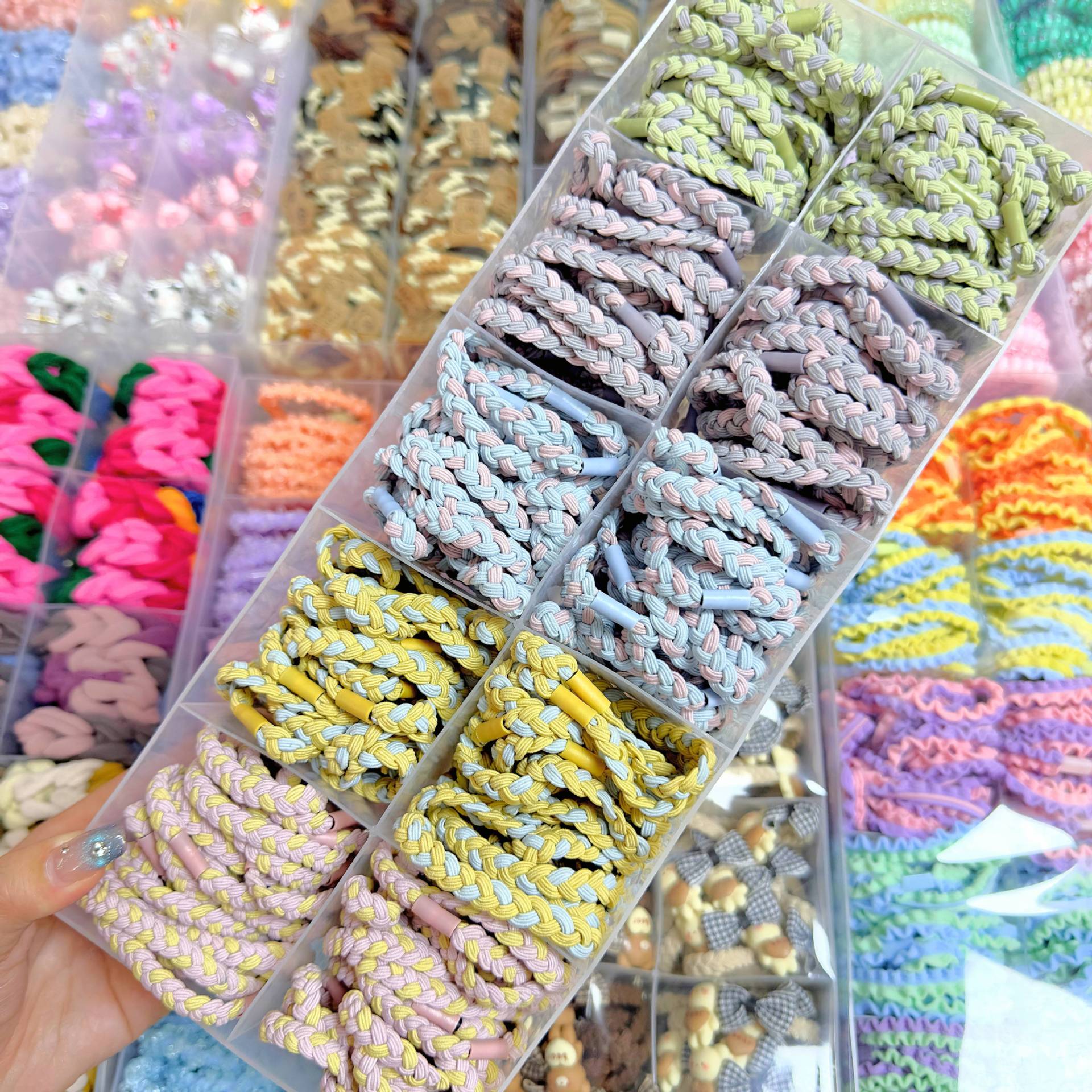 彩色双色编织皮筋发圈柔软不伤发头绳头饰女义乌发饰市场批发货源