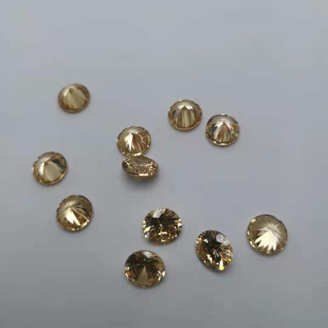 8~15mm 金黄色合成锆石 品质 梧州彩色宝石 戒面主石圆形锆石