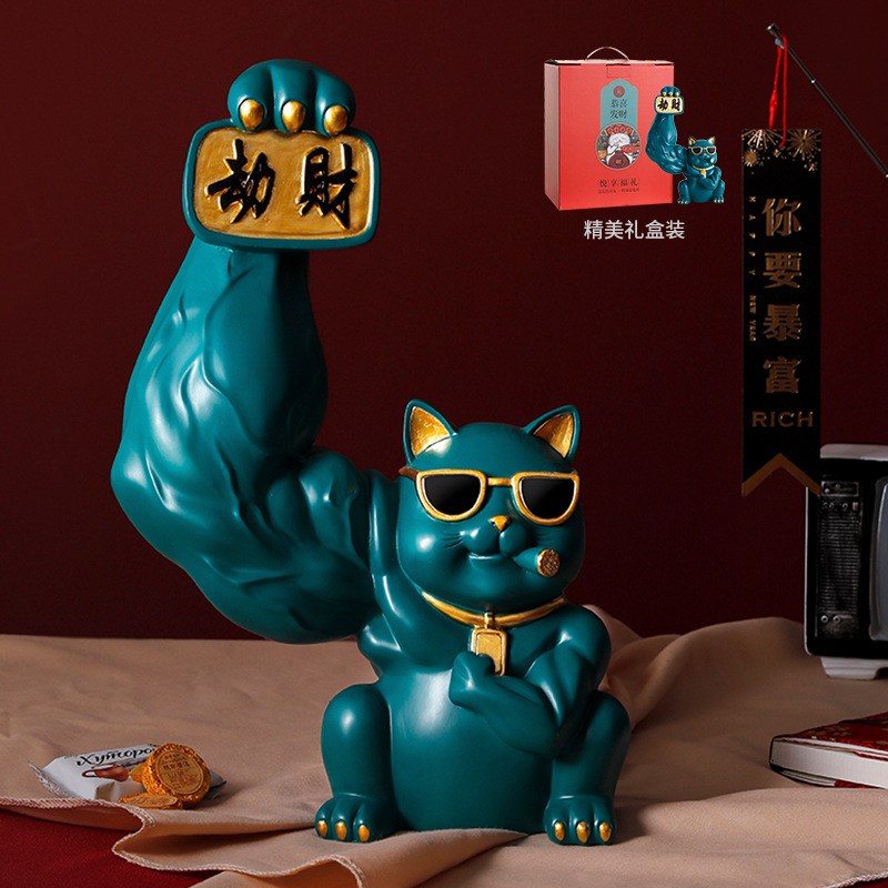 麒麟臂肌肉大力招财猫摆件开业礼品送礼家居客厅劫财猫发财猫巨臂