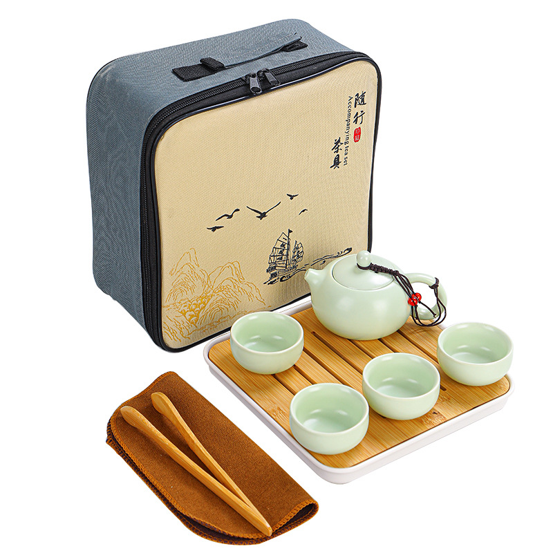 Ding Ware Travel Tea Set Dehua Portable Tea Set Sets Outdoor Souvenirs Mid-Autumn Festival Gifts Can Be Printed Logo