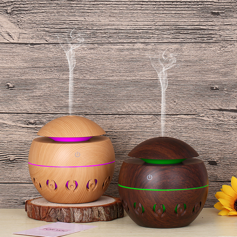 5V Wood Grain Hollow Star Moon Humidifier Creative Colorful Transparent Mini Portable 130ml Aroma Diffuser