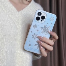 冬日浅蓝闪粉雪花苹果15手机壳iPhone14ProMax新款1213高级感外壳