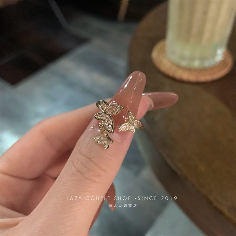 Micro-Inlaid Zircon Ring Ins Trendy Japanese and Korean Niche Online Red Light Luxury and Simplicity Cold Wind Open Index Finger Ring Little Finger Ring Female