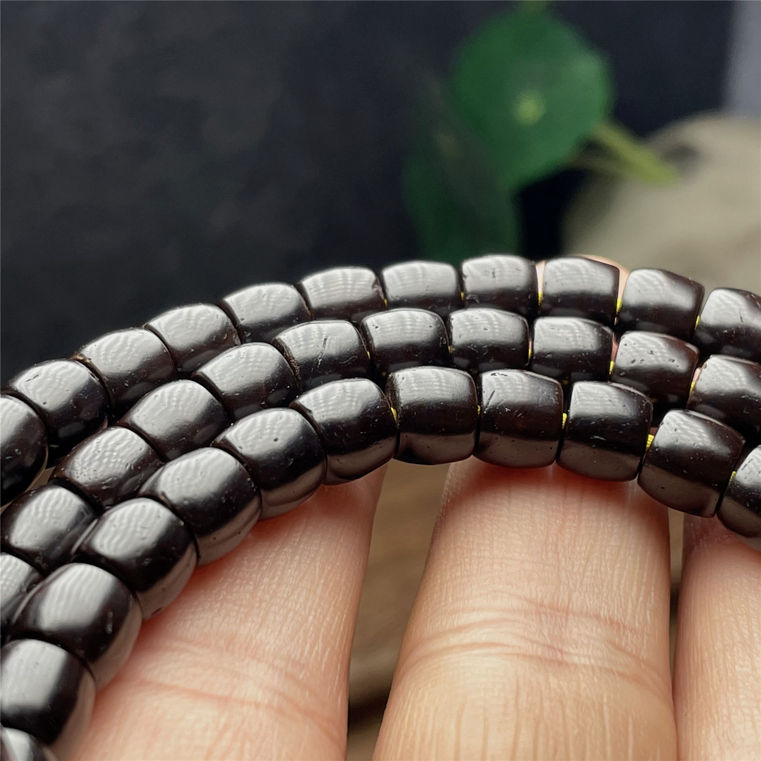 印尼黑金老料椰蒂直切桶珠手串佛珠108颗文玩原色高密项链念珠