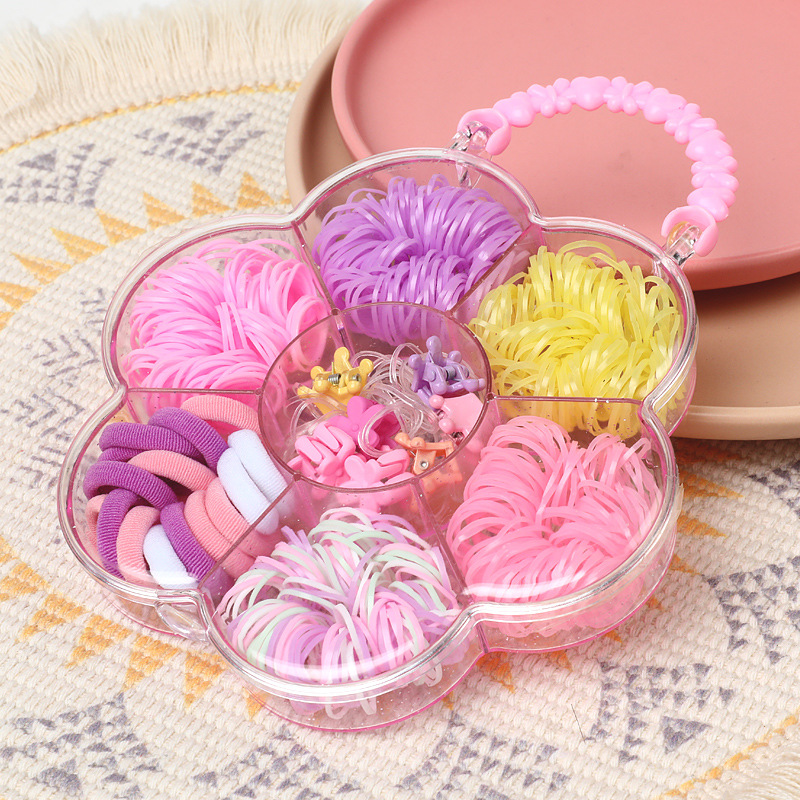 Cross-Border Hot Sale 7-Grid Candy Color Disposable Hair Tie Small Rubber Band Braided Hair Band Children's Combination Hair Band