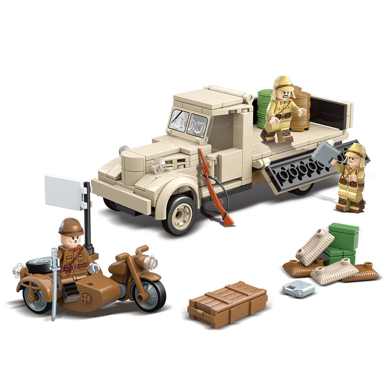 全冠积木100121二战系列尼桑180卡车军事人仔拼装小颗粒儿童玩具