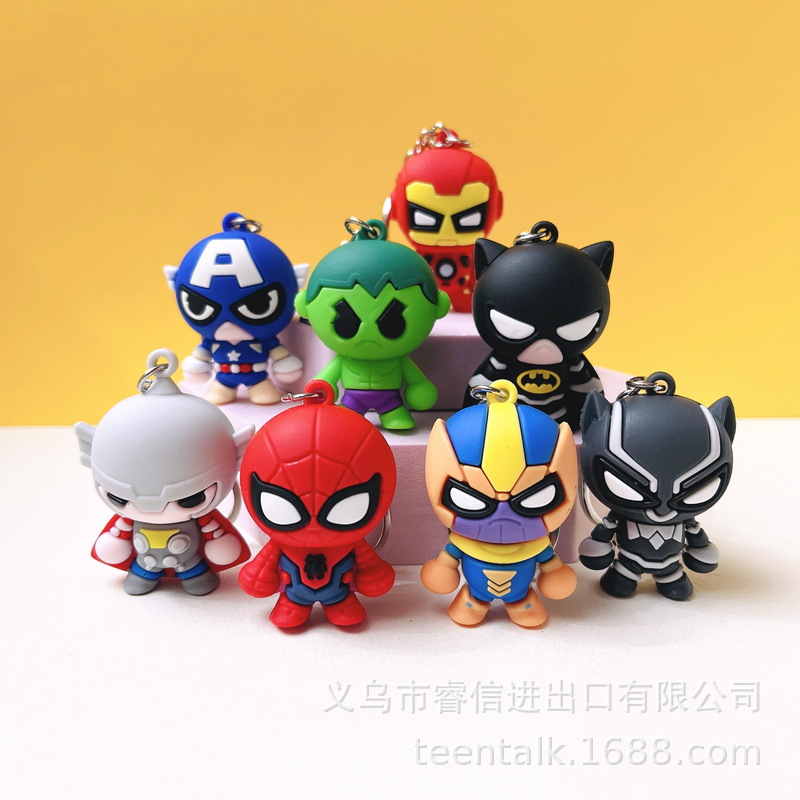 5193# Hot Sale Q Version Marvel Super Hero Captain America Iron Man Spider-Man Batman Doll Keychain