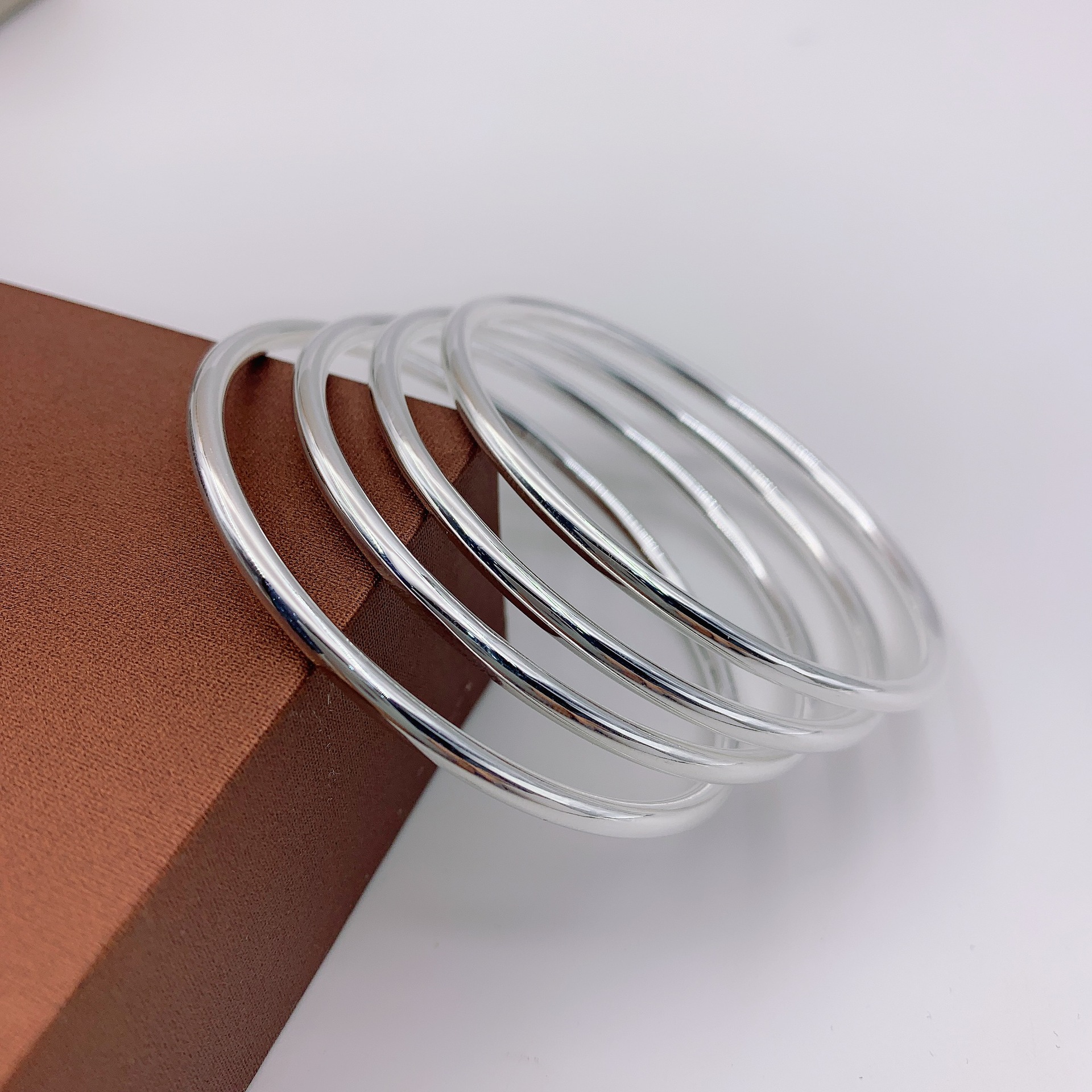 足银999实心光面手镯 简约纯银线环细镯子三生三世送女友礼物直播