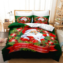 跨境三件套外贸批发床上用品家纺圣诞节数码印花被套床单套件代发